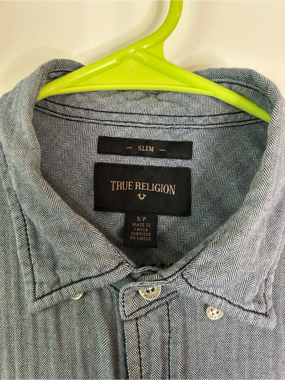 True Religion Men's Slim Fit S Small Blue Button Up Dress Shirt Western Style
